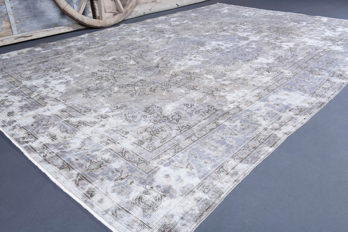 El yapımı vintage halı 213x305 cm soyut desenli yün - detay görünümü