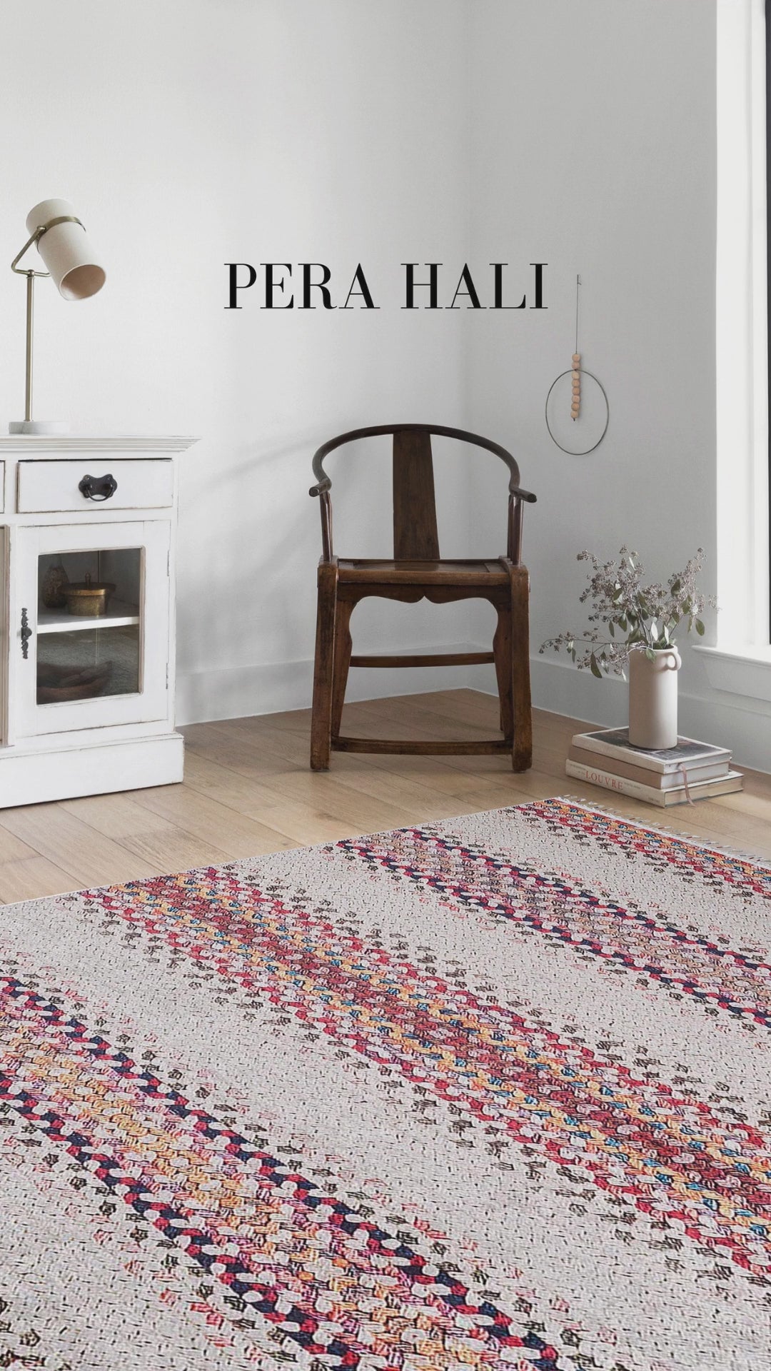 Videoyu yükle: Beyaz Renkli Çizgili Düz Dokuma Halı