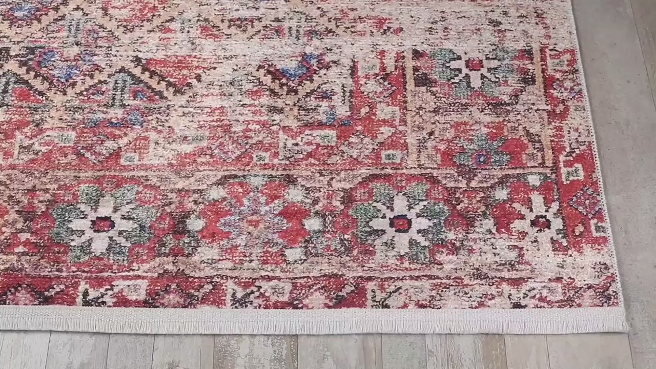 Video laden: Roter moderner Teppich mit Wabenmuster