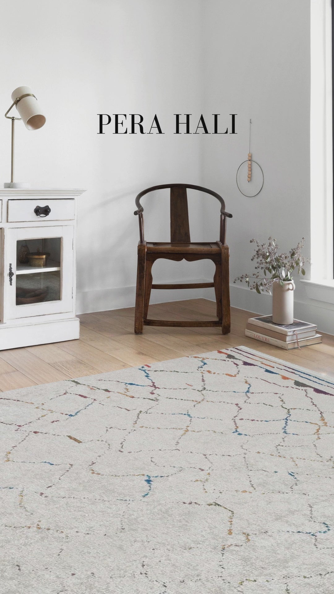 Videoyu yükle: Krem Zeminli Çok Renkli Fas Izgara Desenli Modern Bohem Halı