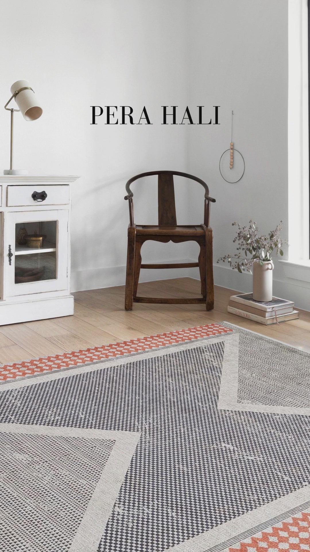 Videoyu yükle: Antik Gri Turuncu Geometrik Desenli Halı