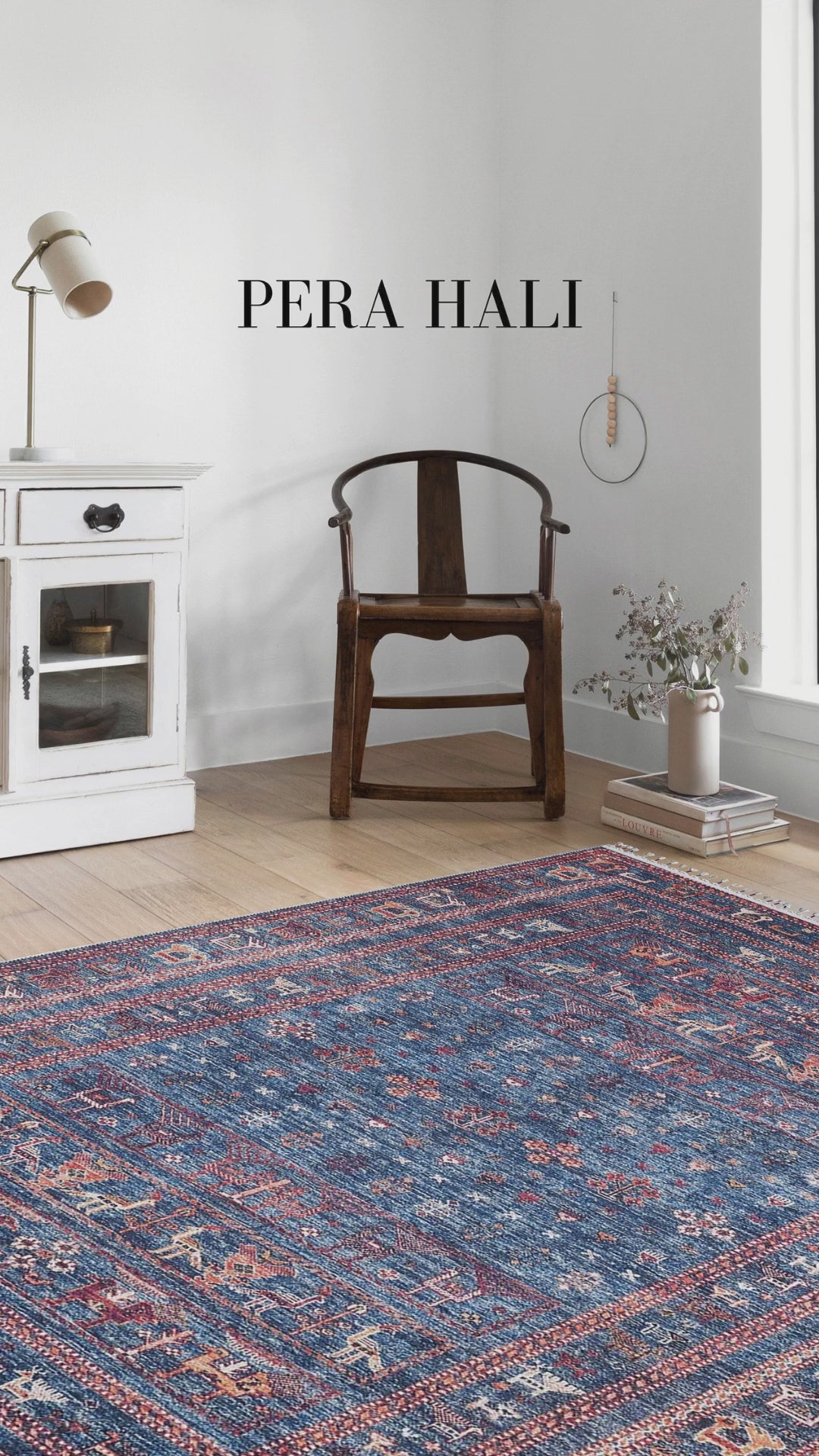 Videoyu yükle: Oryantal Mavi Turuncu Desenli Halı