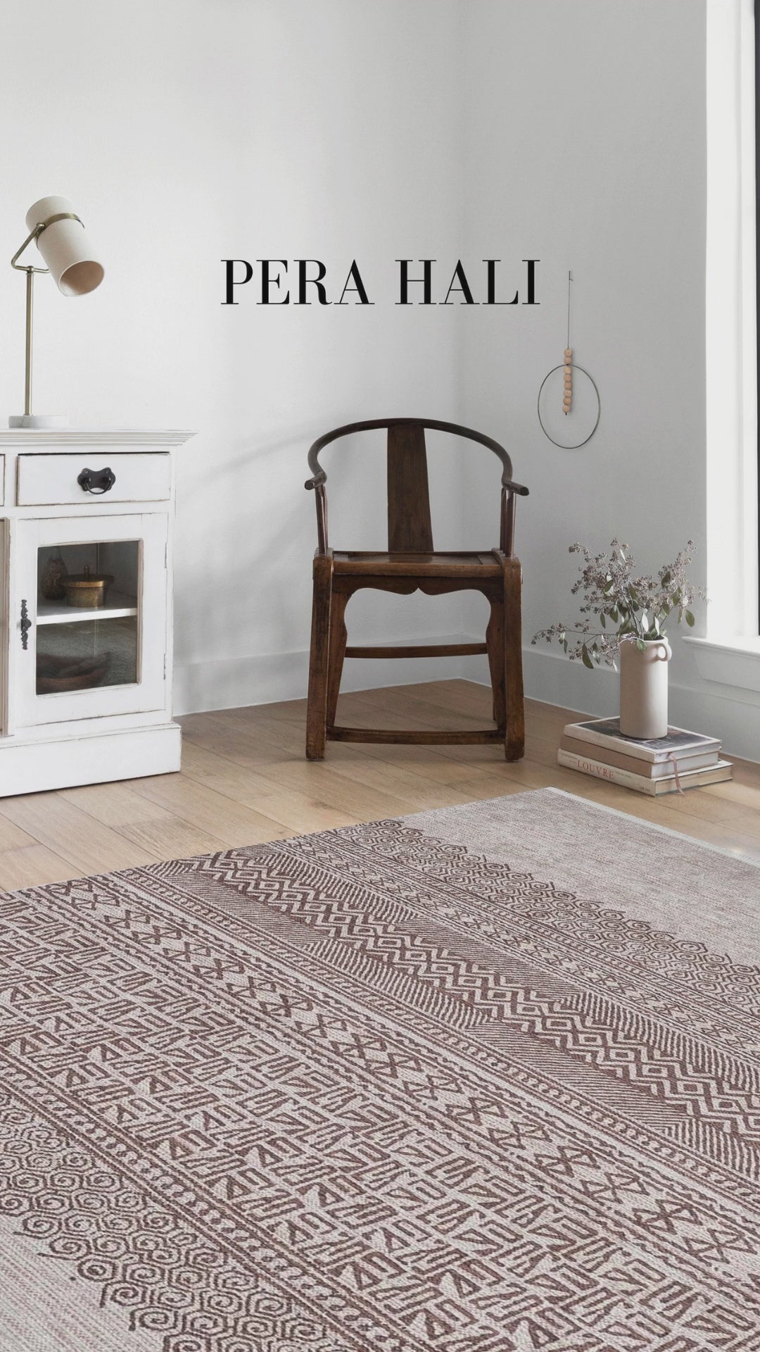 Videoyu yükle: Bej Kahverengi Etnik Desenli Geometrik Anadolu Kilim Halı