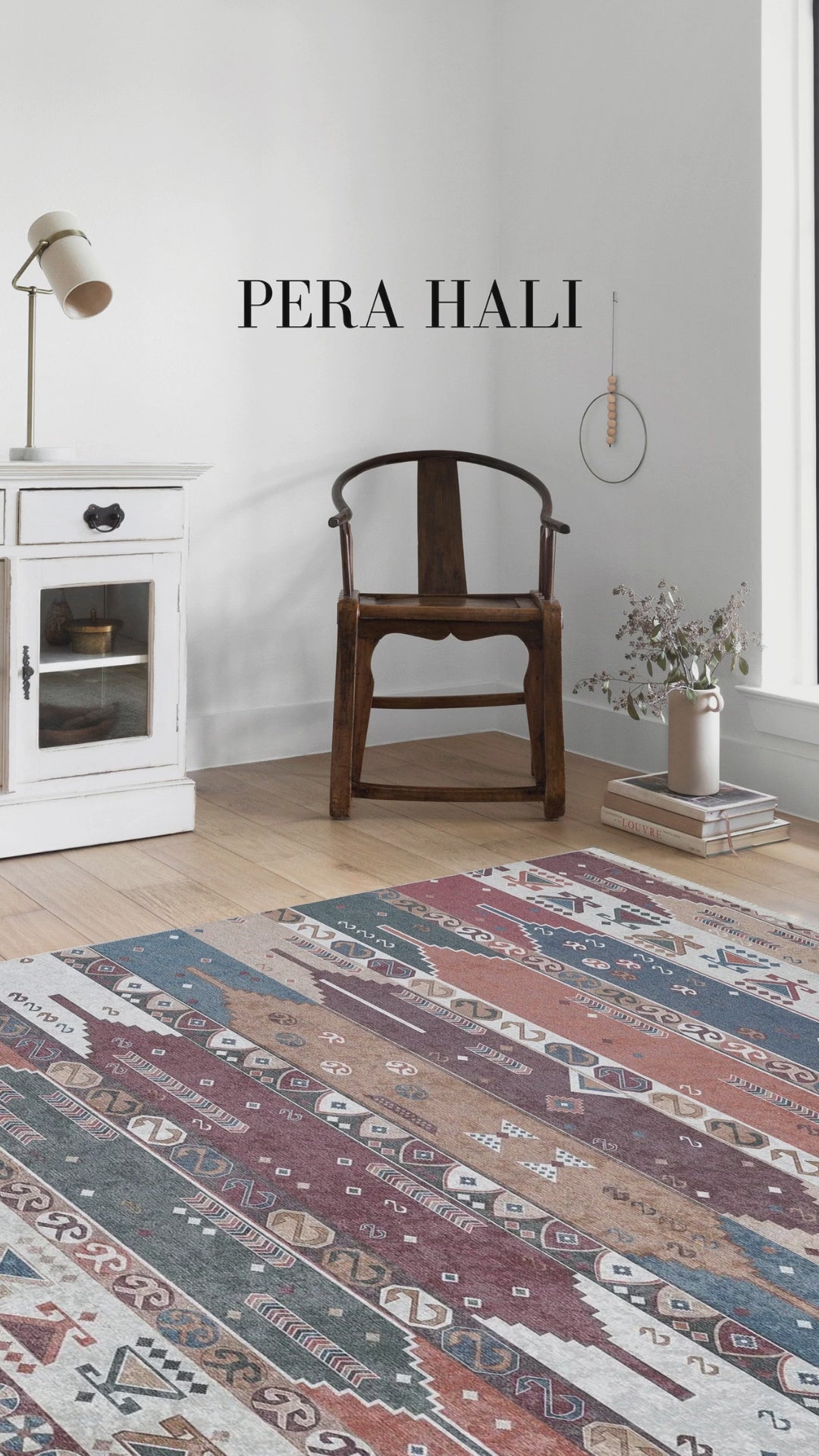 Videoyu yükle: Renkli Geometrik Desenli Pastel Kilim Halı