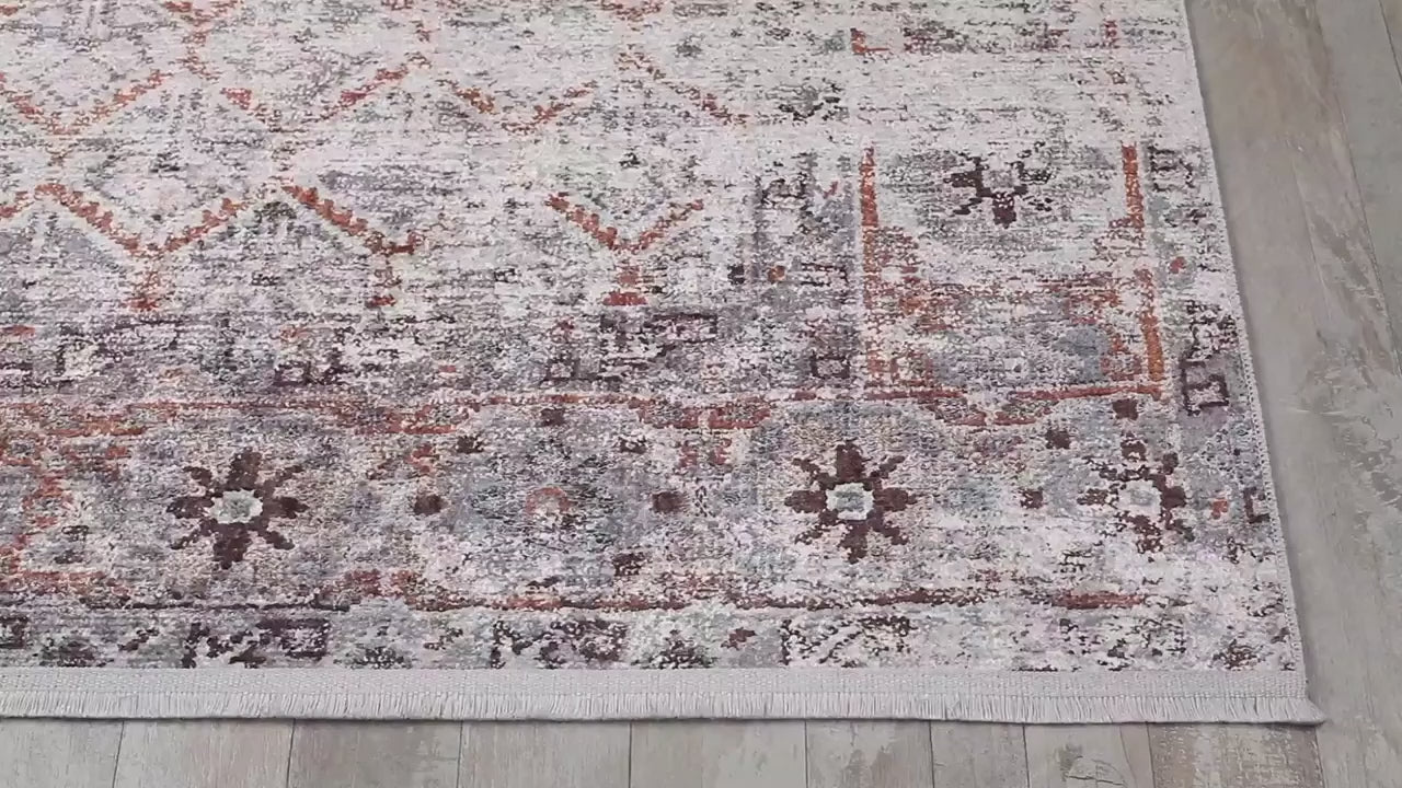 Video laden: Grauer moderner Teppich mit Wabenmuster