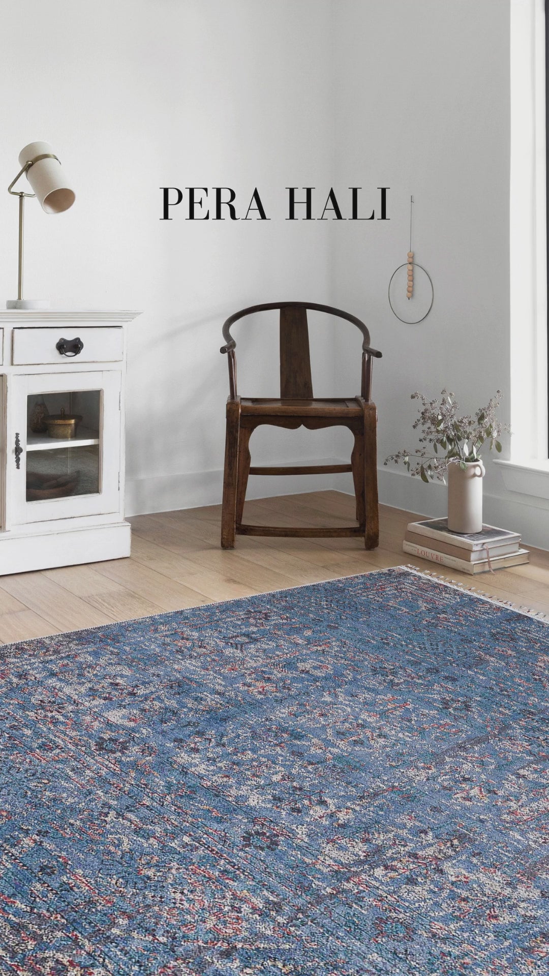 Videoyu yükle: Örgü Saçaklı Mavi Eskitme Klasik Halı