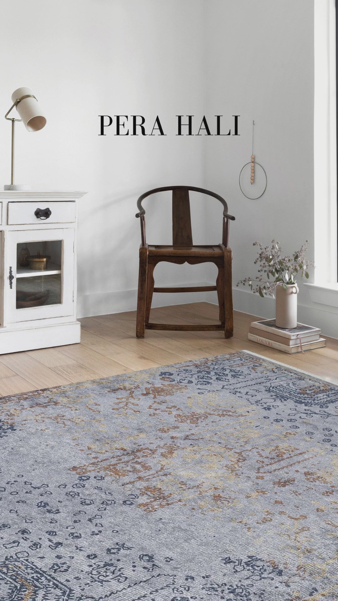 Videoyu yükle: Gri Mavi ve Bakır Eskitme Desenli Halı