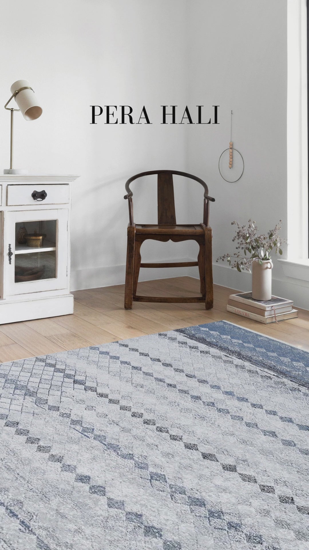 Videoyu yükle: Gri Mavi Geometrik Antik Vintage Halı