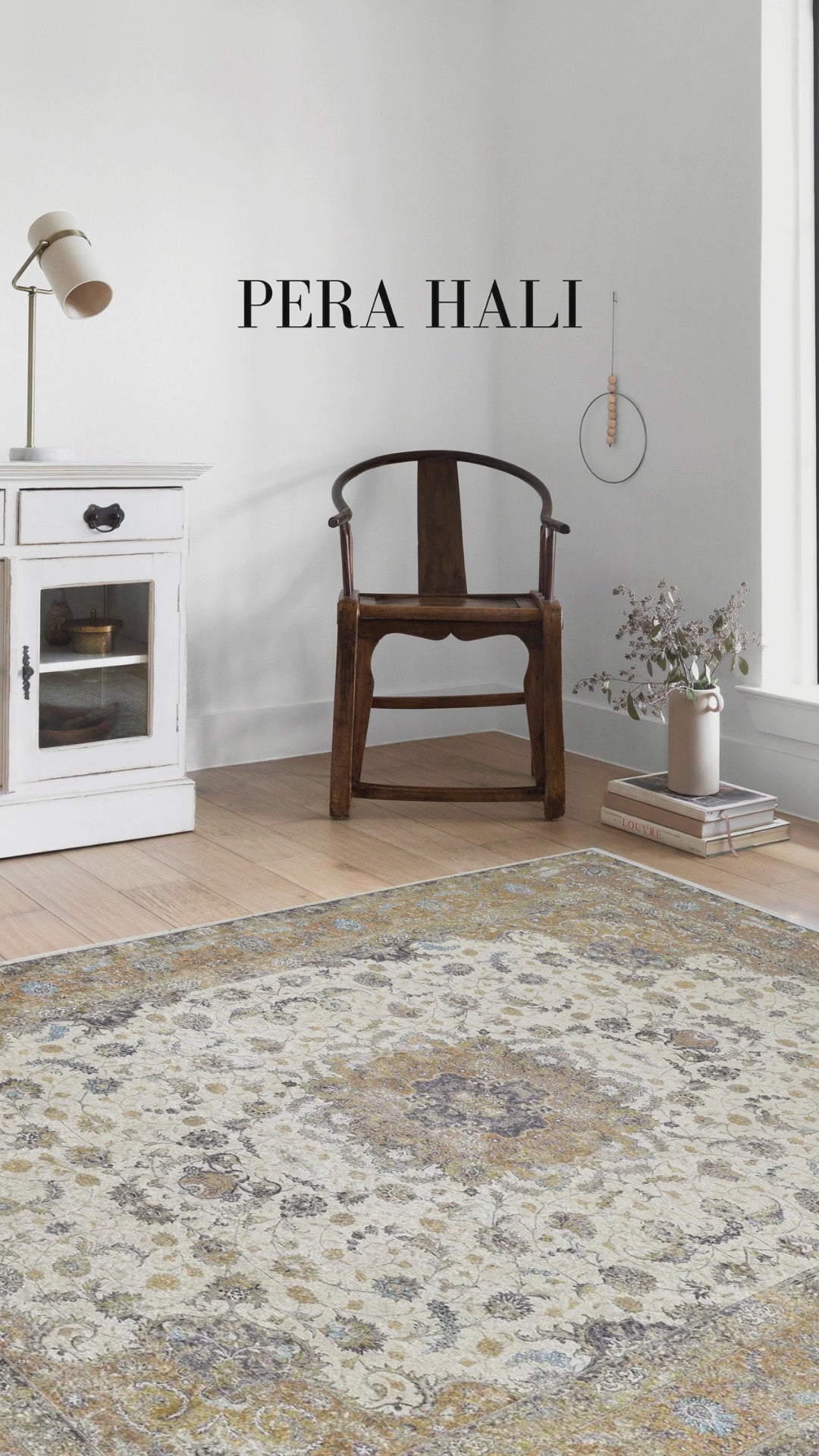 Videoyu yükle: Çiçek Desenli Geleneksel Sarı Vintage Halı