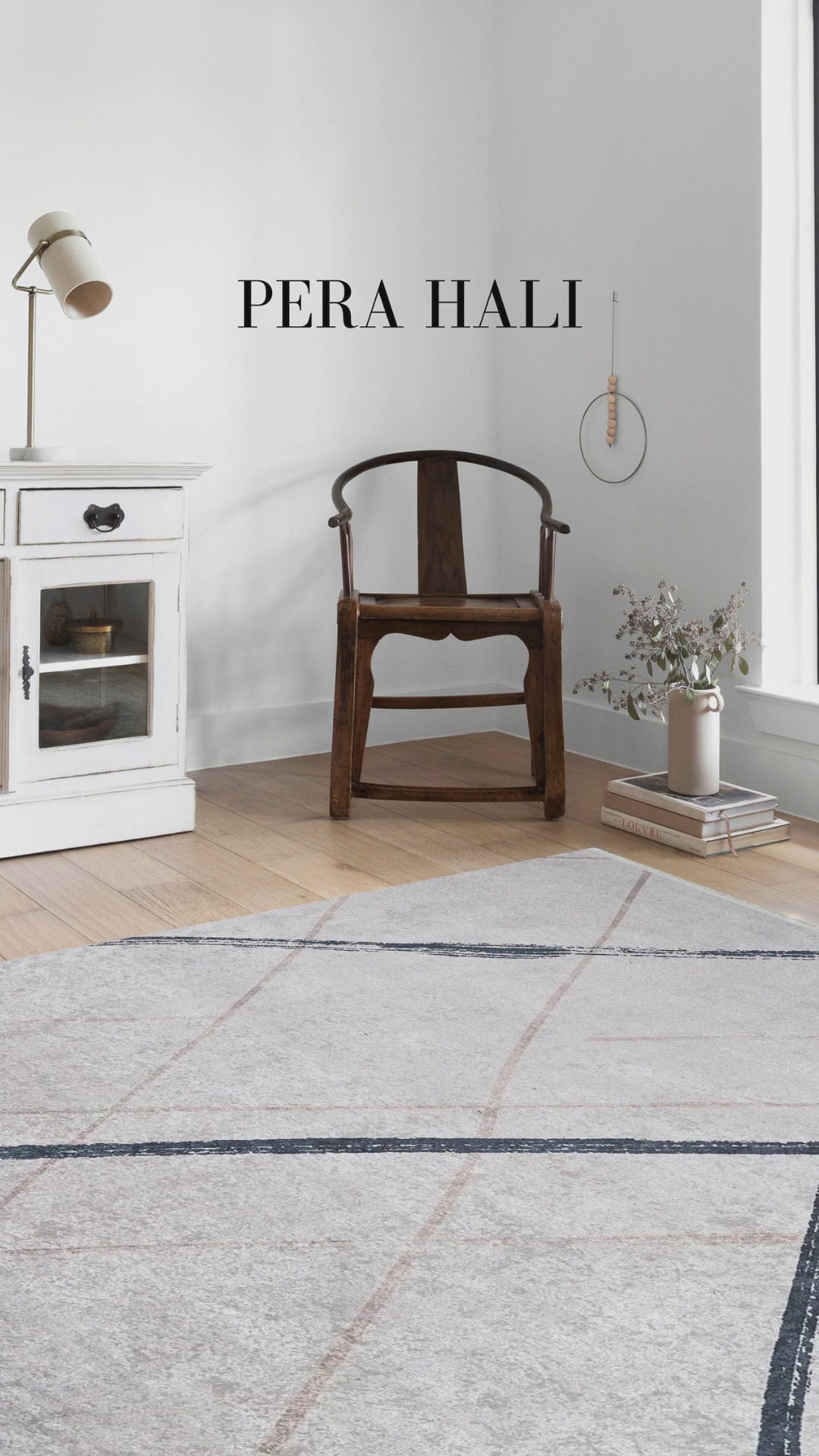 Videoyu yükle: Bej Krem Siyah Fırça Darbeli Çizgili Halı