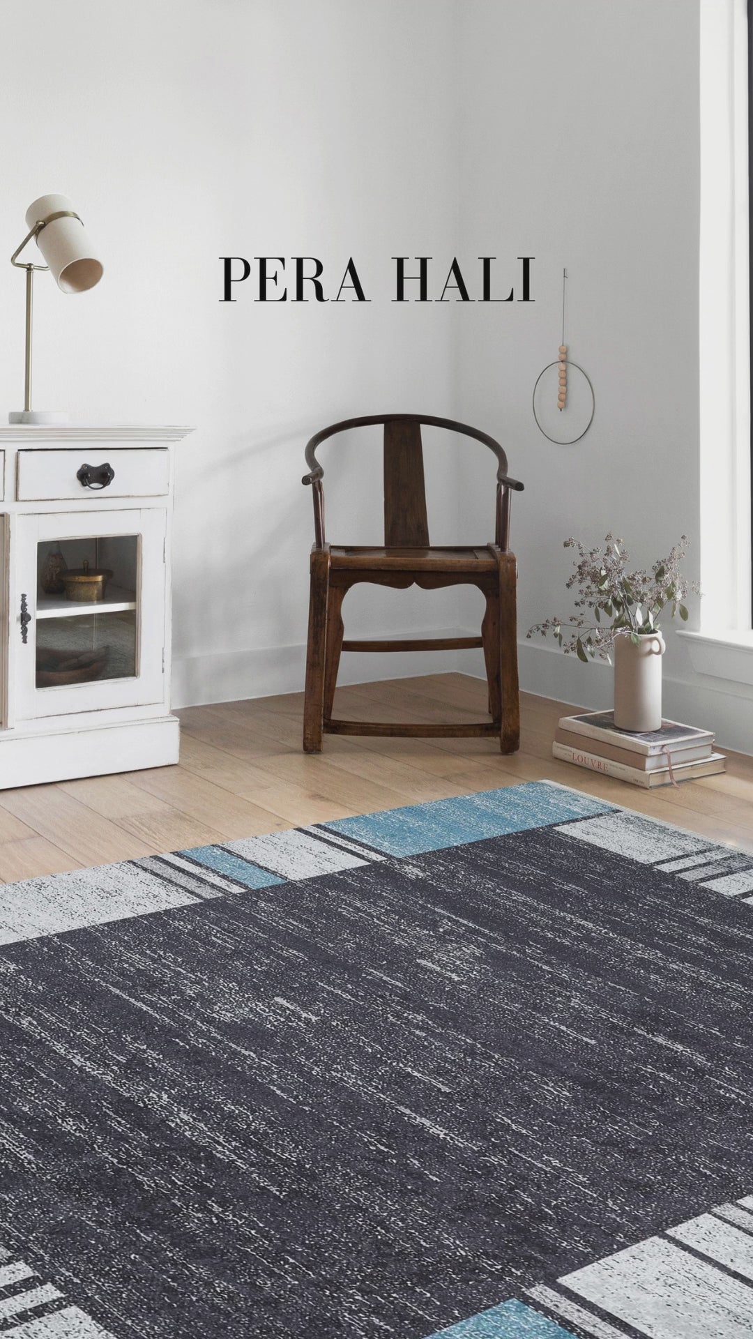 Videoyu yükle: Geometrik Siyah Gri Mavi Halı