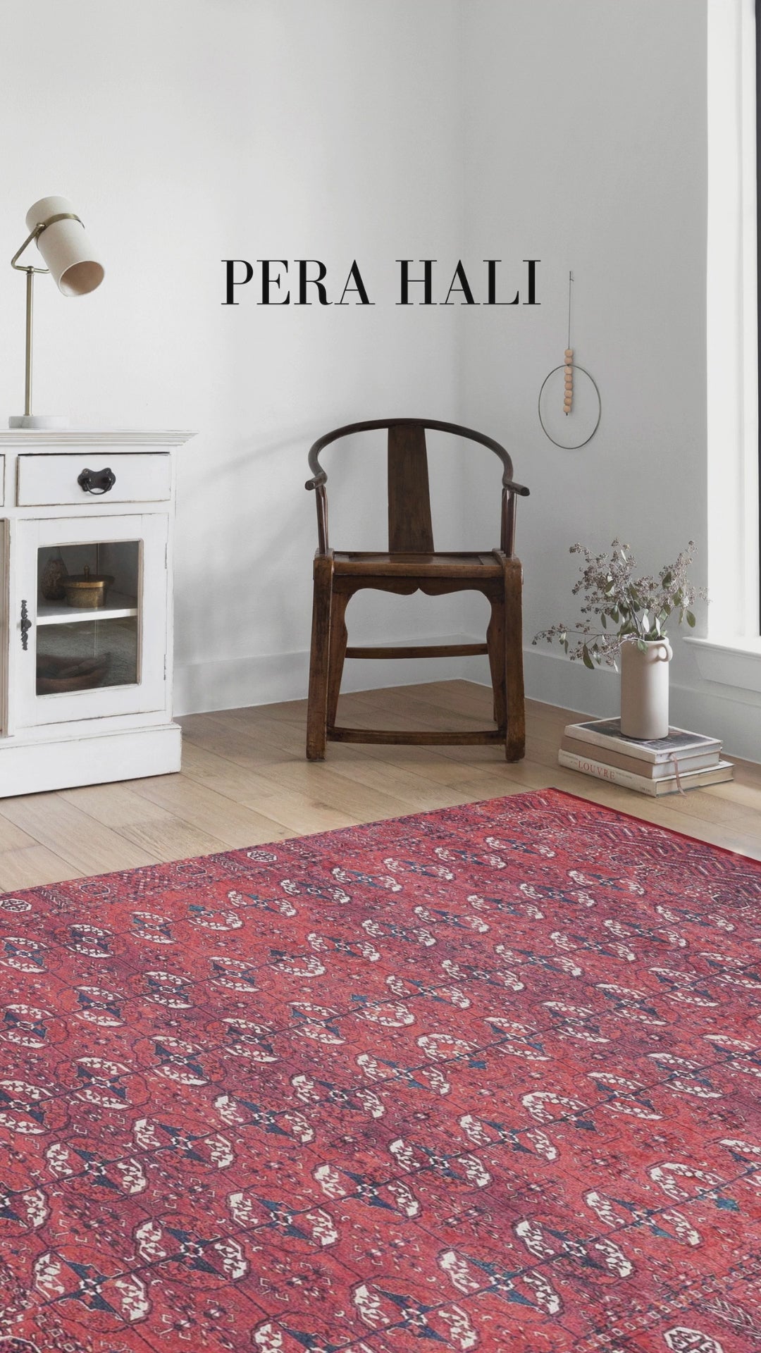 Videoyu yükle: Kırmızı Vintage Eskitme Desenli Halı