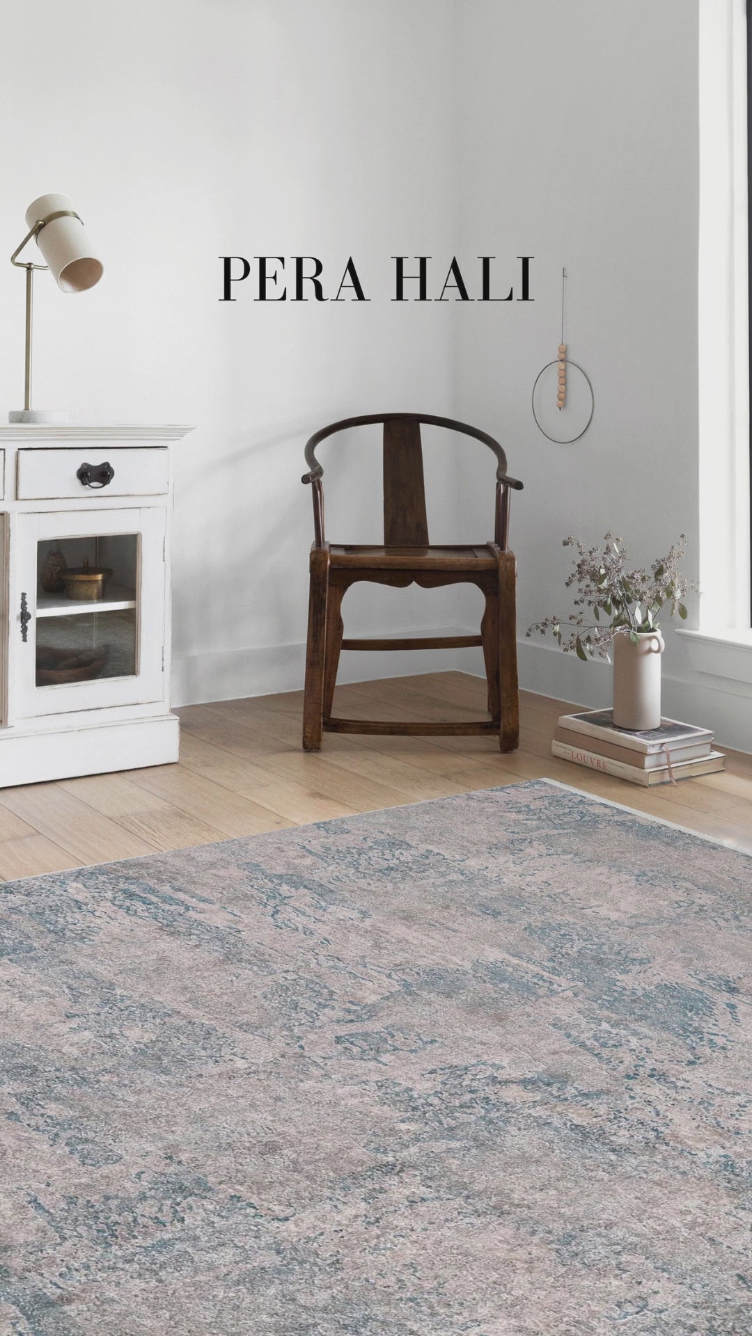 Videoyu yükle: Bej Turkuaz Eskitme Desenli Halı