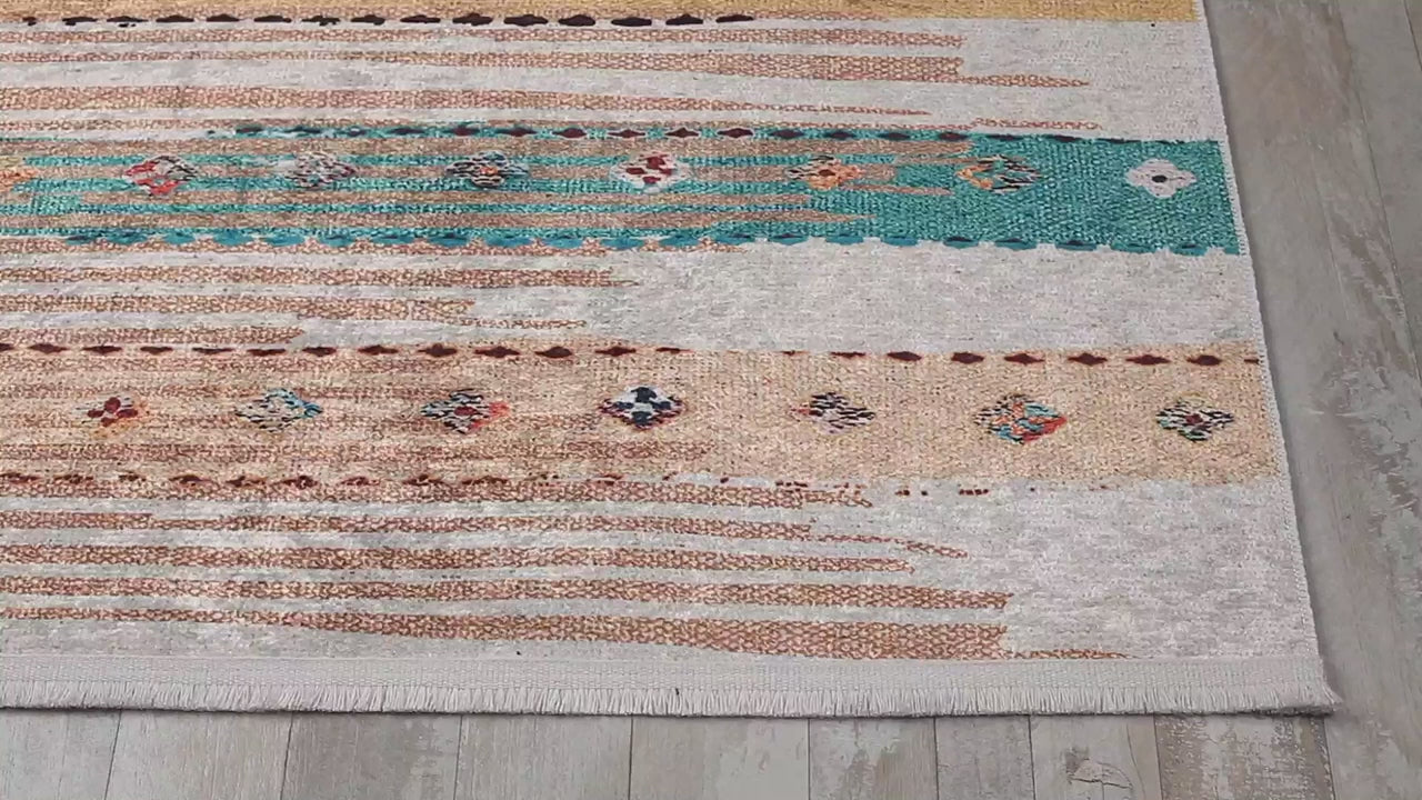 Video laden: Bunter Kinderzimmerteppich im Bohemian-Stil
