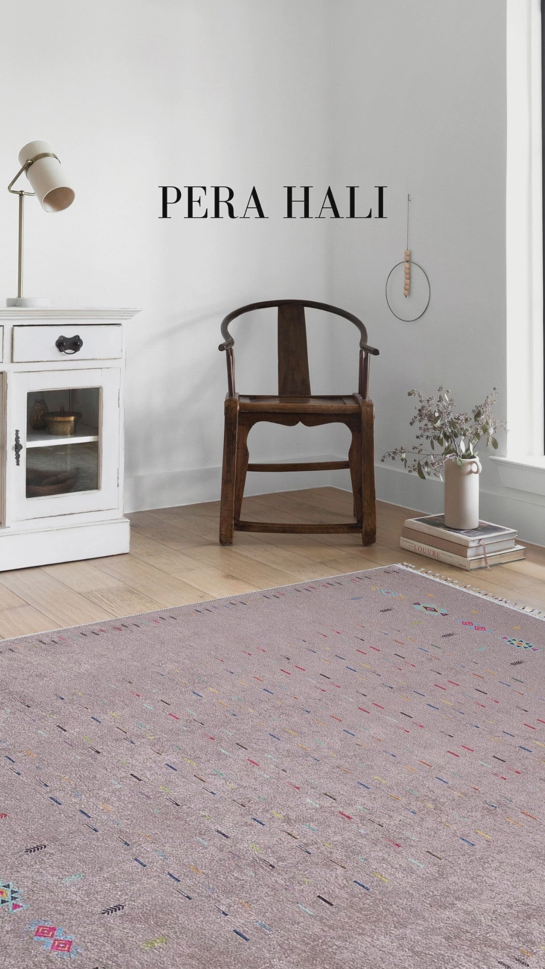 Videoyu yükle: Açık Kahverengi Etnik Desenli Modern Saçaklı Kilim Halı