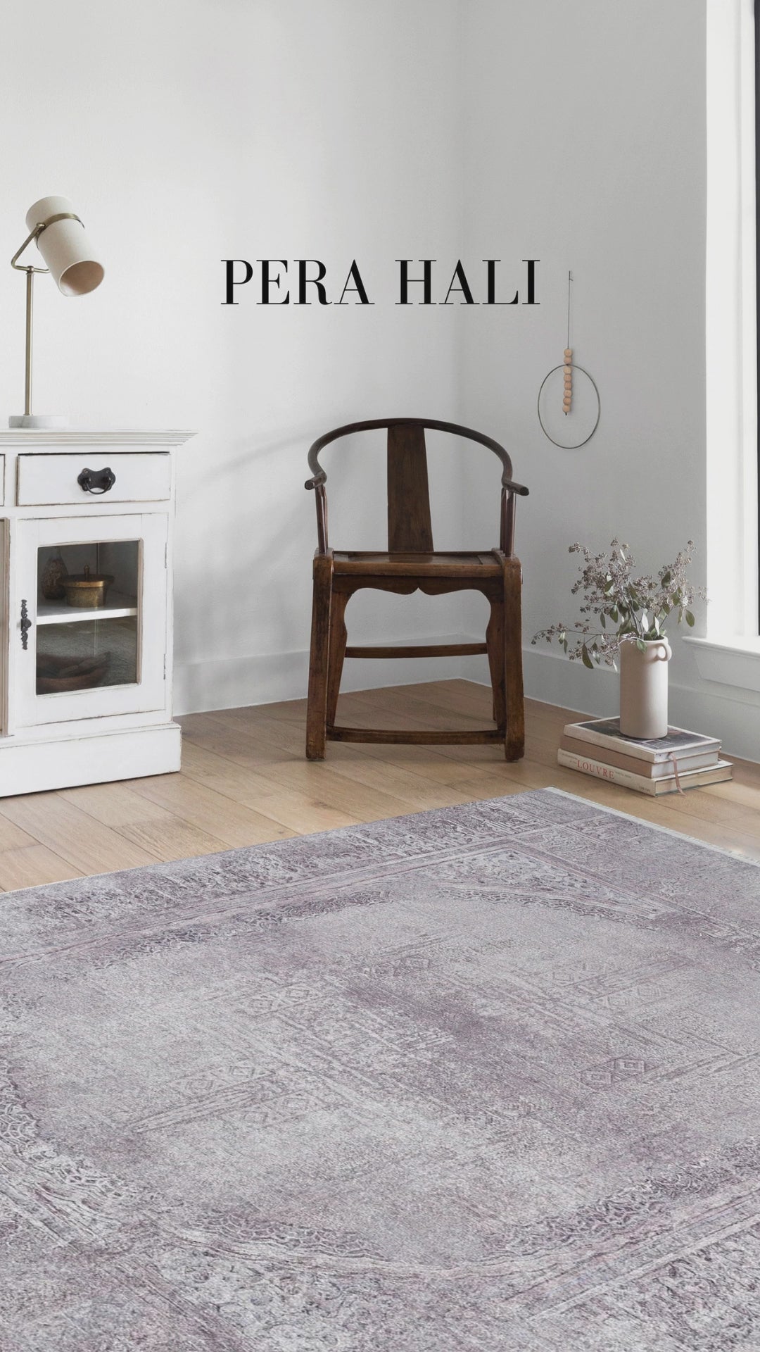 Videoyu yükle: Açık Lila Oval Motifli Modern Yıkanabilir Halı