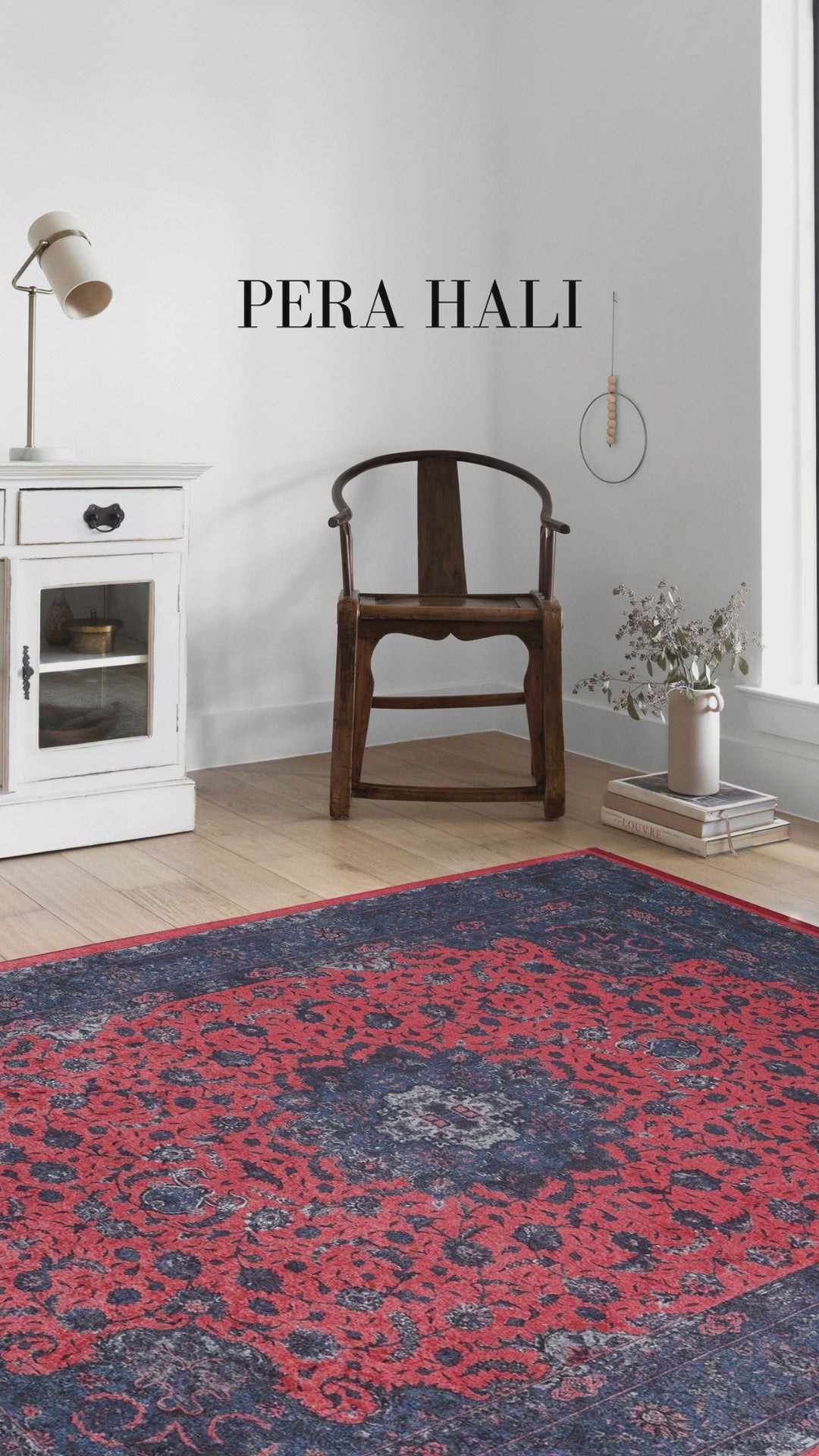 Videoyu yükle: Soho Çiçek Desenli Geleneksel Kırmızı Lacivert Vintage Halı