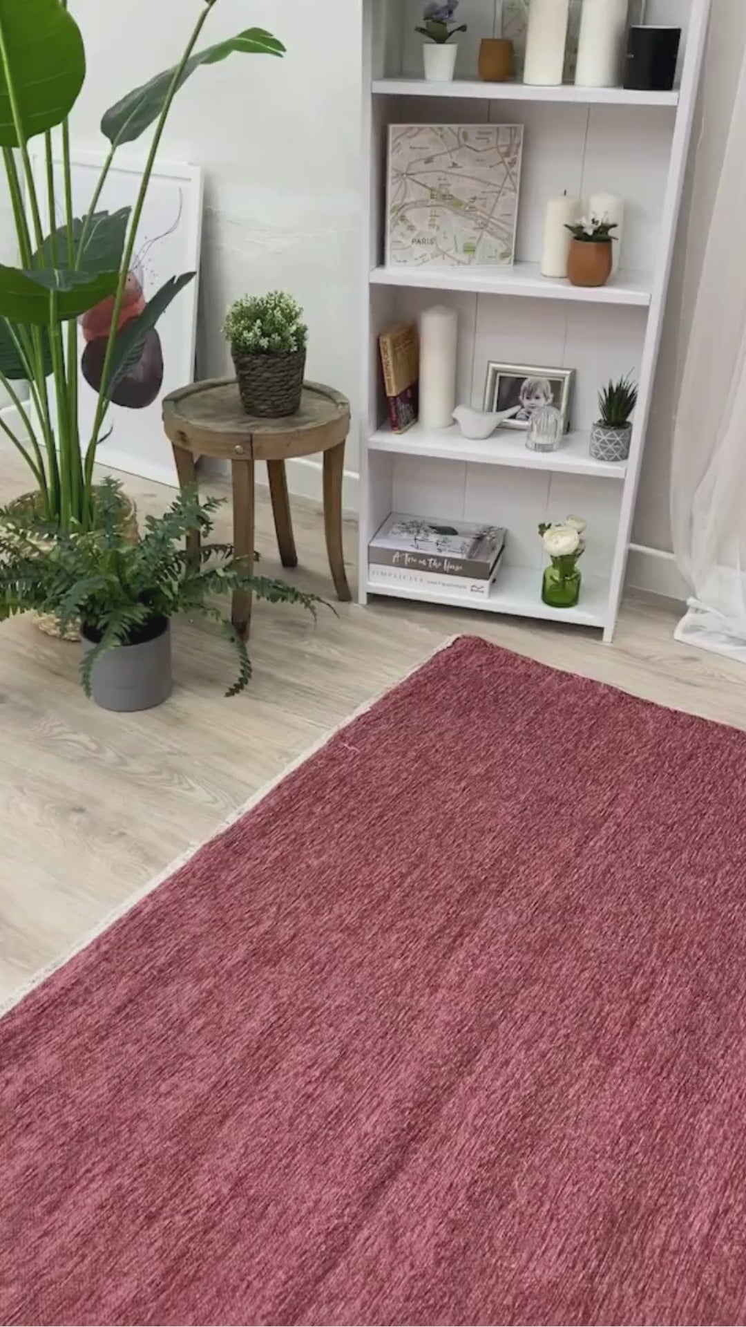 Load video: Pink Plain Modern Washable Antibacterial Carpet 