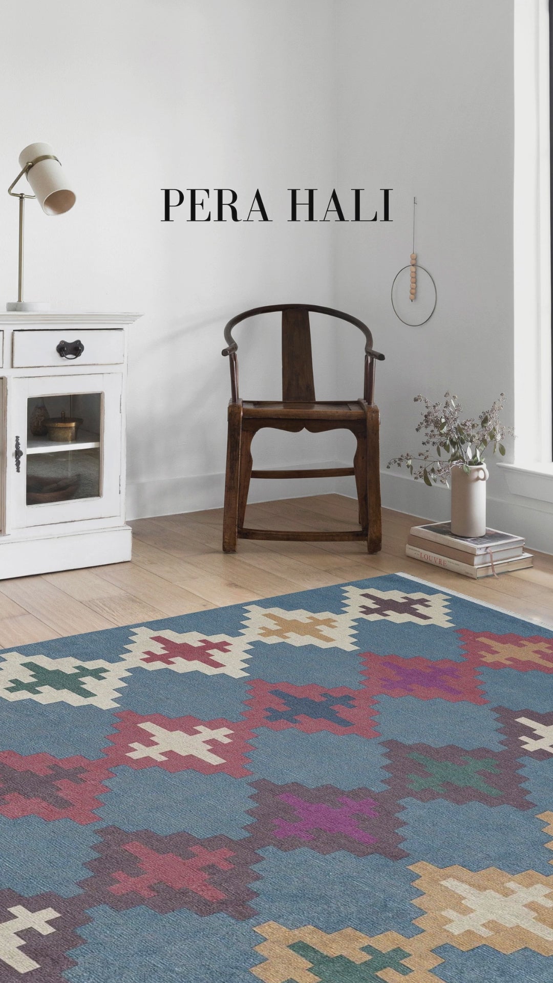 Videoyu yükle: Vintage Mavi Kilim Halı