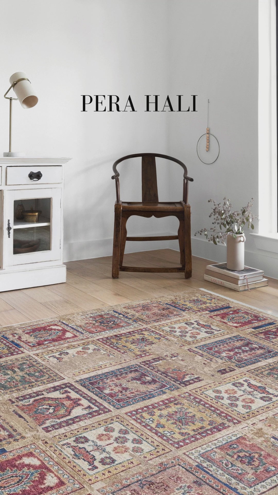 Videoyu yükle: Bej Otantik Kareli Desenli Eskitme Halı