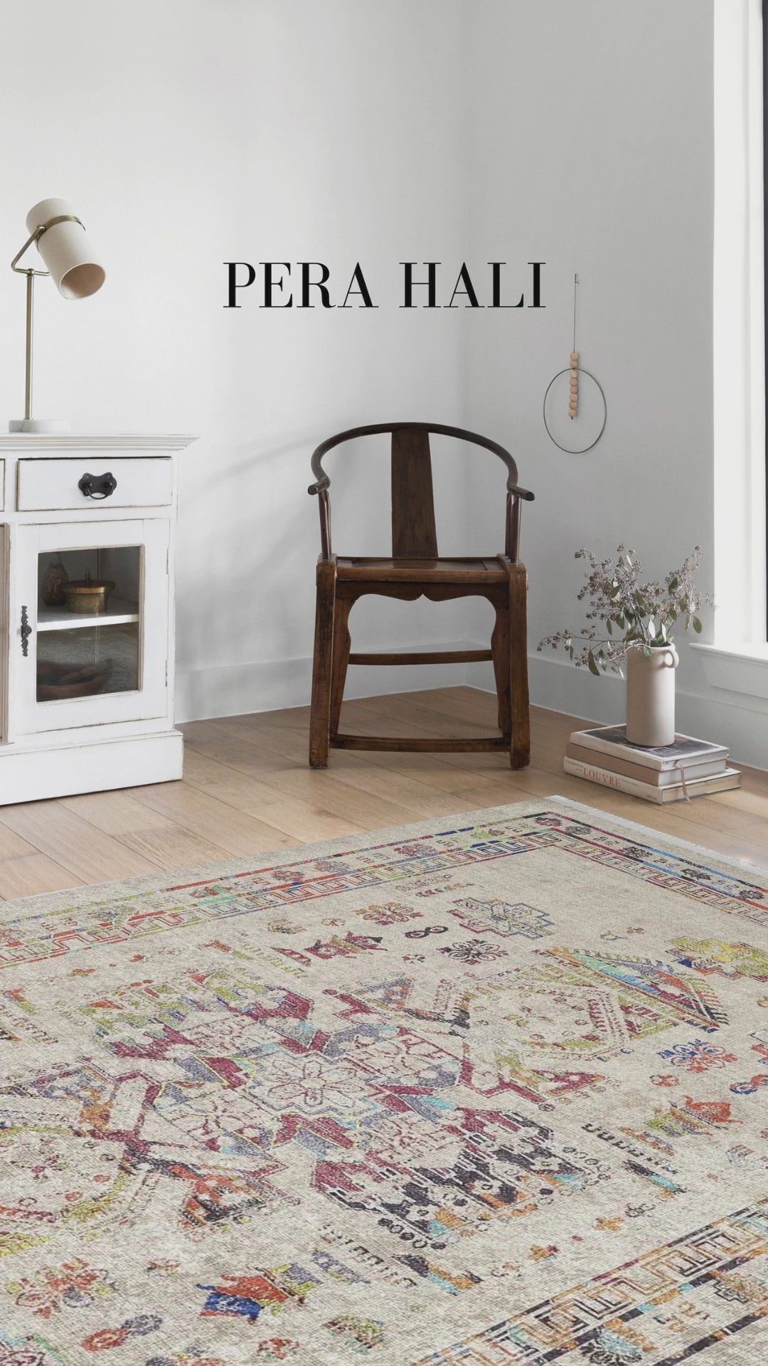 Videoyu yükle: Bej Çok Renkli Geometrik Oryantal Madalyon Halı