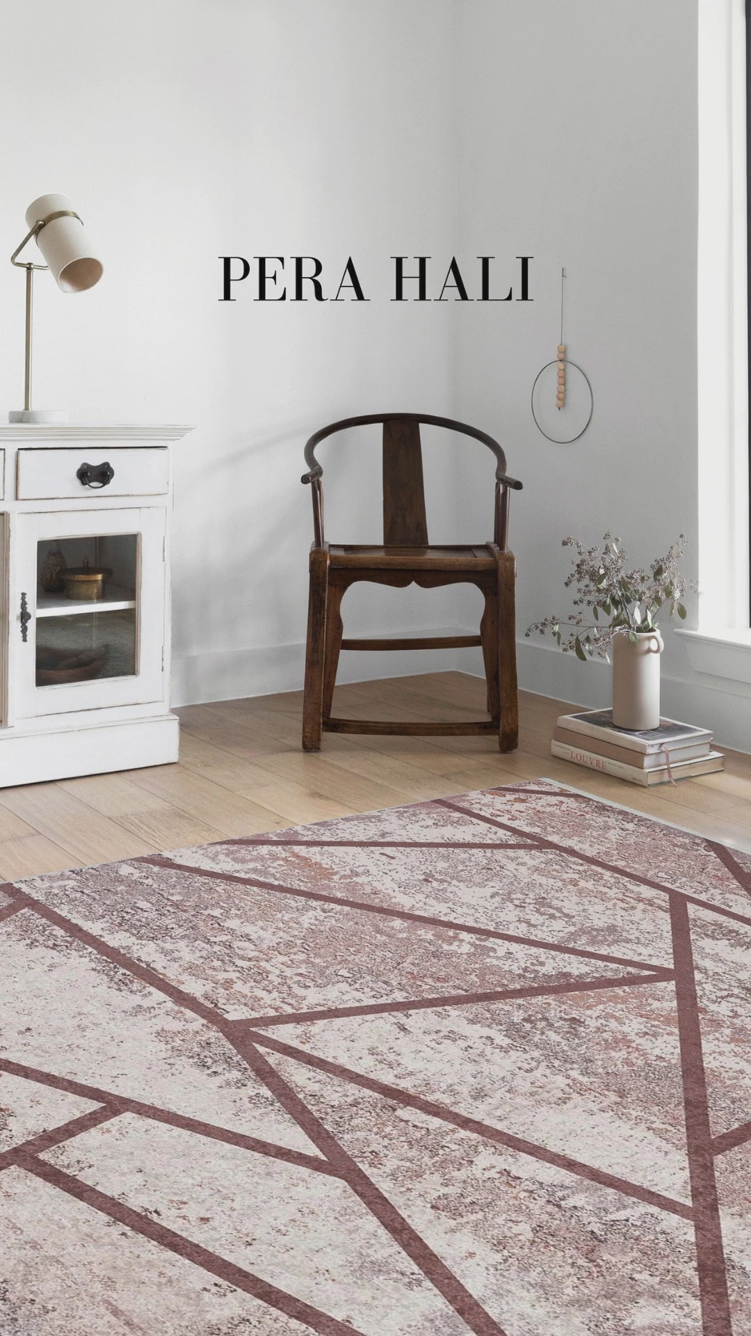 Videoyu yükle: Krem ve Kahve Geometrik Çizgili Halı