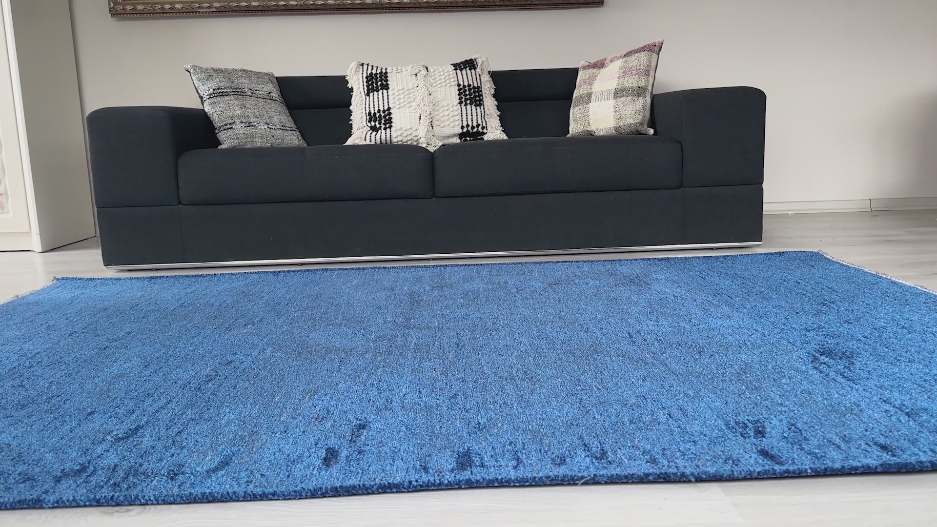 Videoyu yükle: Mavi Pamuk Polyester Modern Düz Yıkanabilir Antibakteriyel Halı