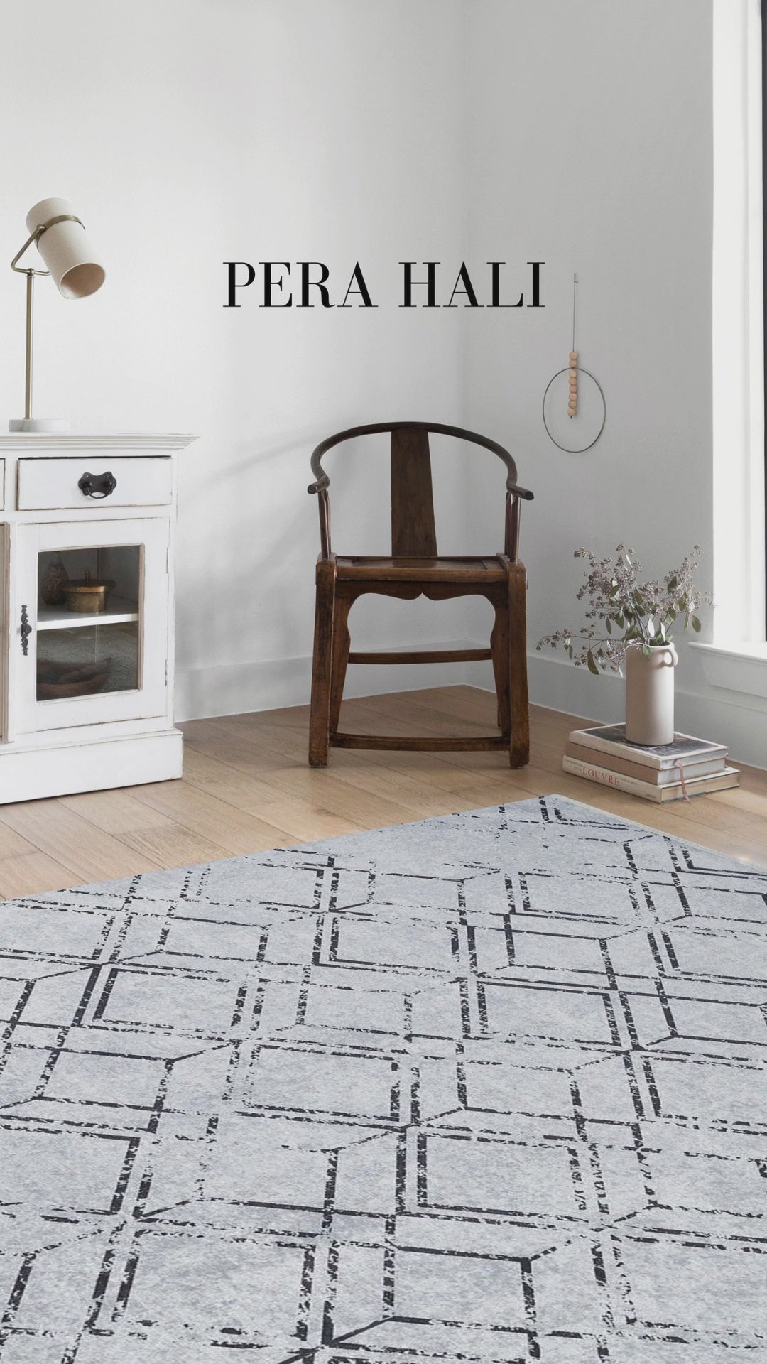 Videoyu yükle: Açık Gri Geometrik Antika Halı