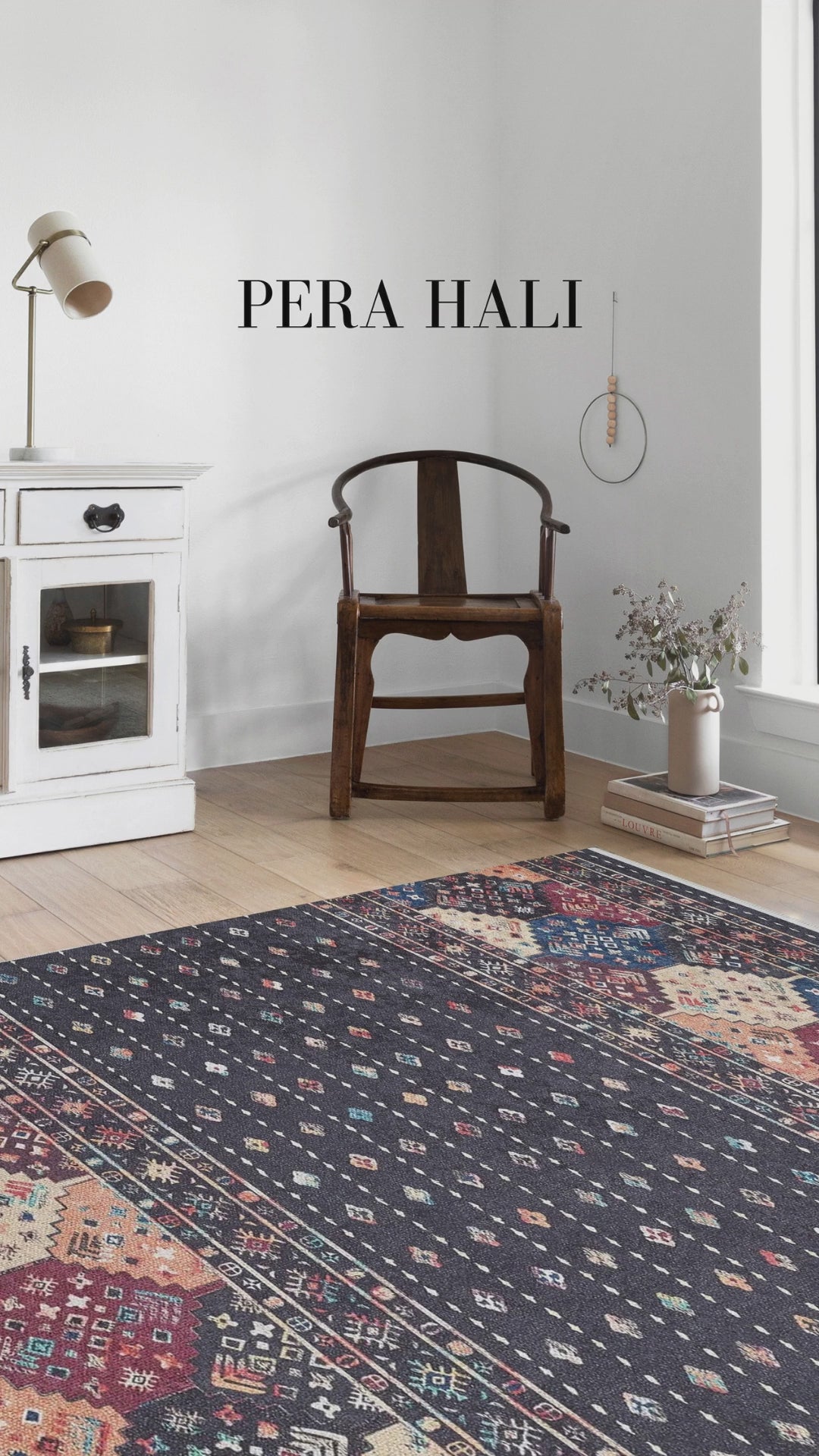 Videoyu yükle: Geometrik Desenli Bohem Siyah Halı