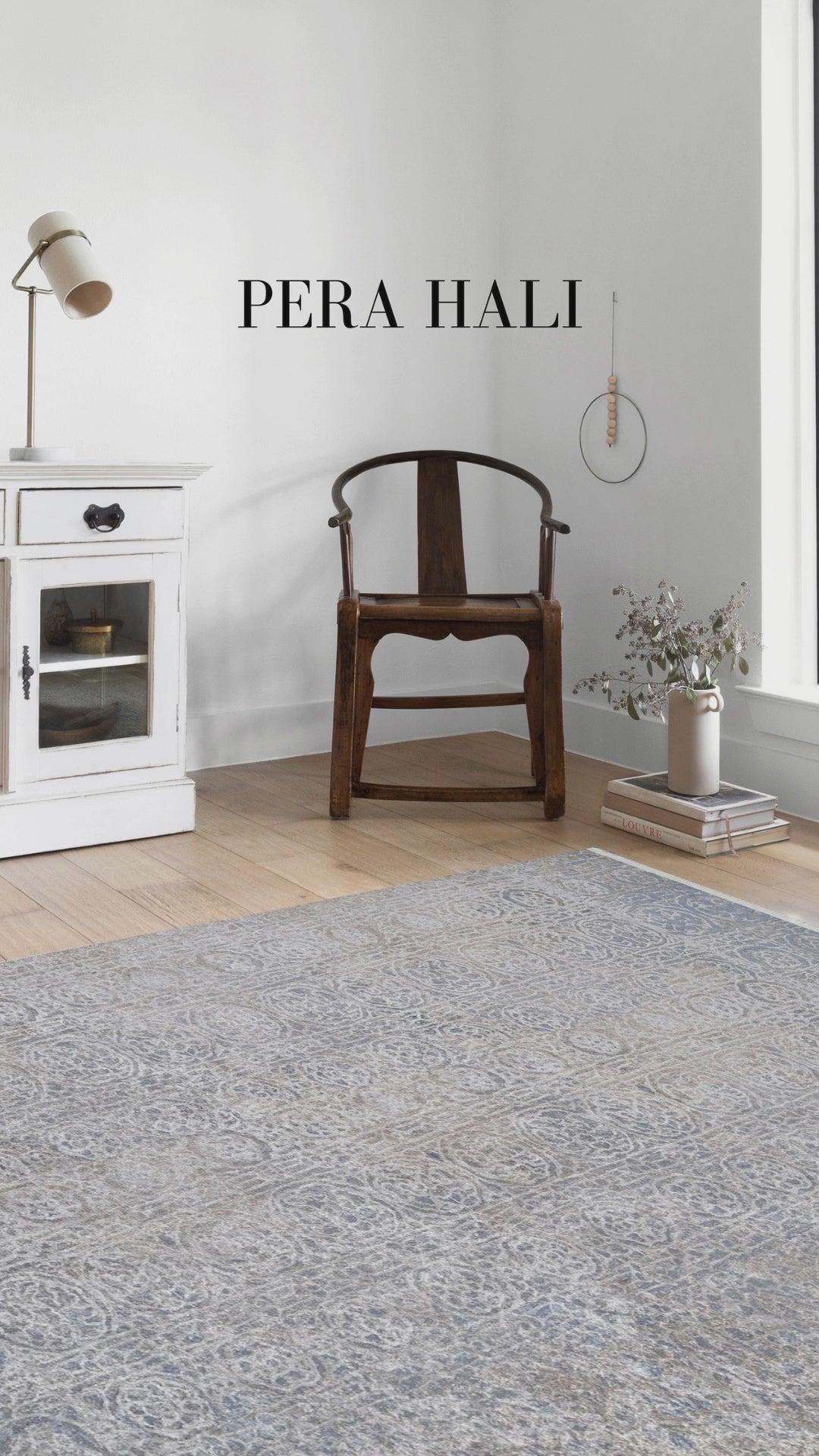 Videoyu yükle: Bej Gri Mavi Tonlarda Yuvarlak Motifli Halı