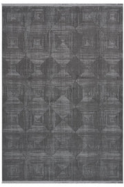 Antrasit Geometrik Kare Desenli Modern Halı 160x230 cm