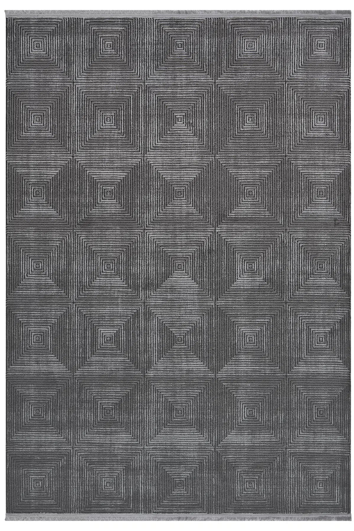 Antrasit Geometrik Kare Desenli Modern Halı 160x230 cm