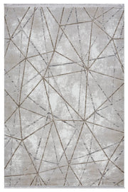 Krem Kahve Geometrik Çizgi Desenli Modern Halı 160x230 cm