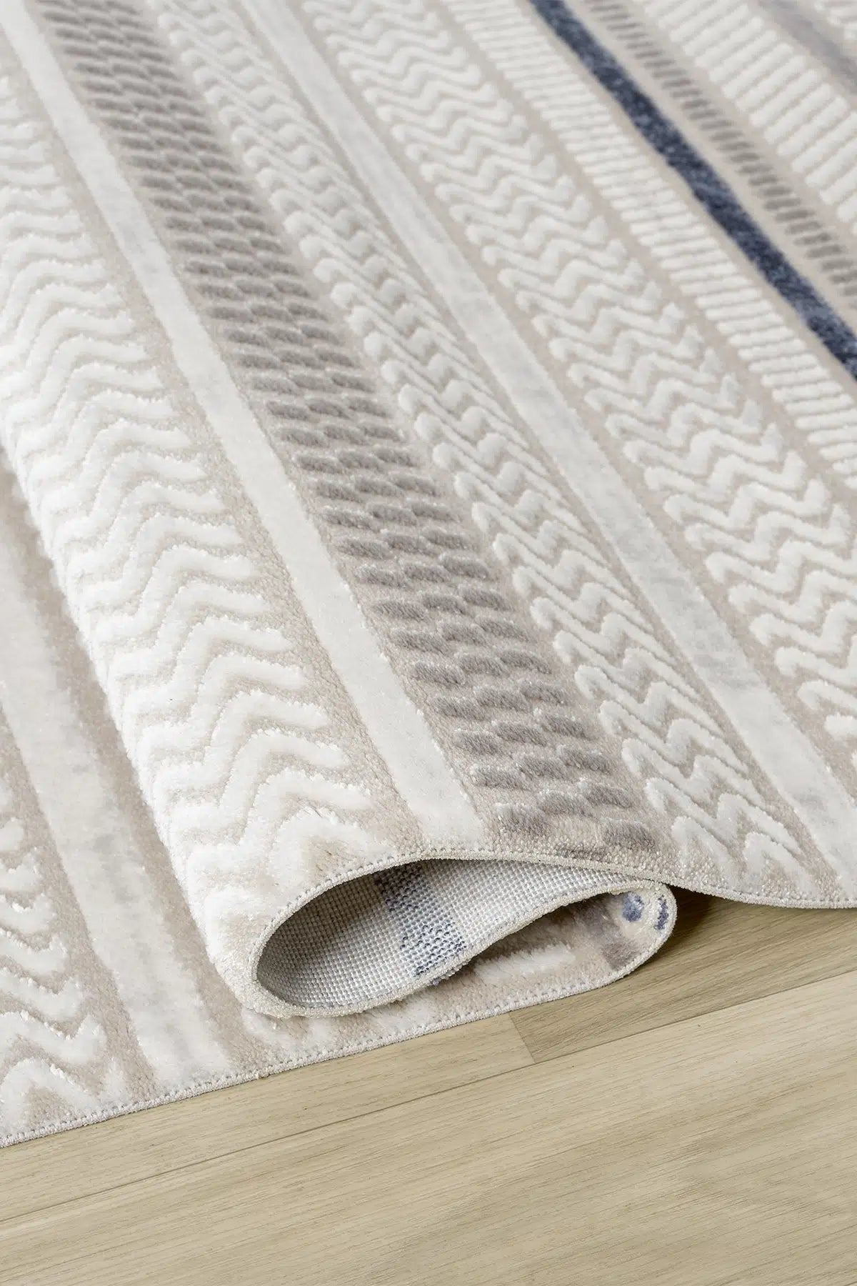 Krem Mavi Yatay Çizgili Modern Halı 240x340 cm
