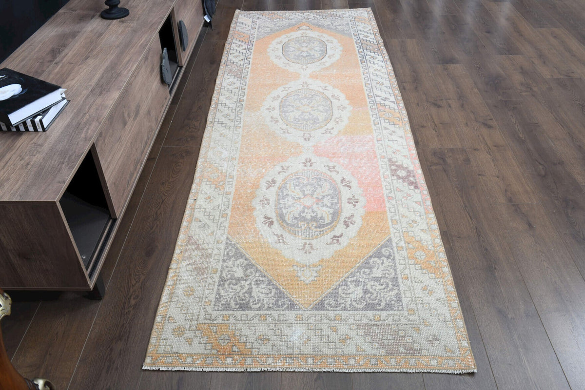 El yapımı vintage yolluk 94x279 cm oryantal desenli yün - detay görünümü