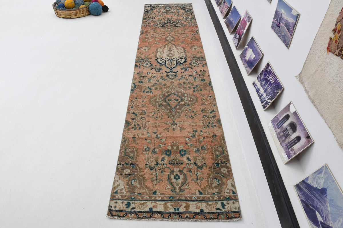 El yapımı vintage yolluk 71x320 cm oryantal desenli yün - kenar ve saçak detayı