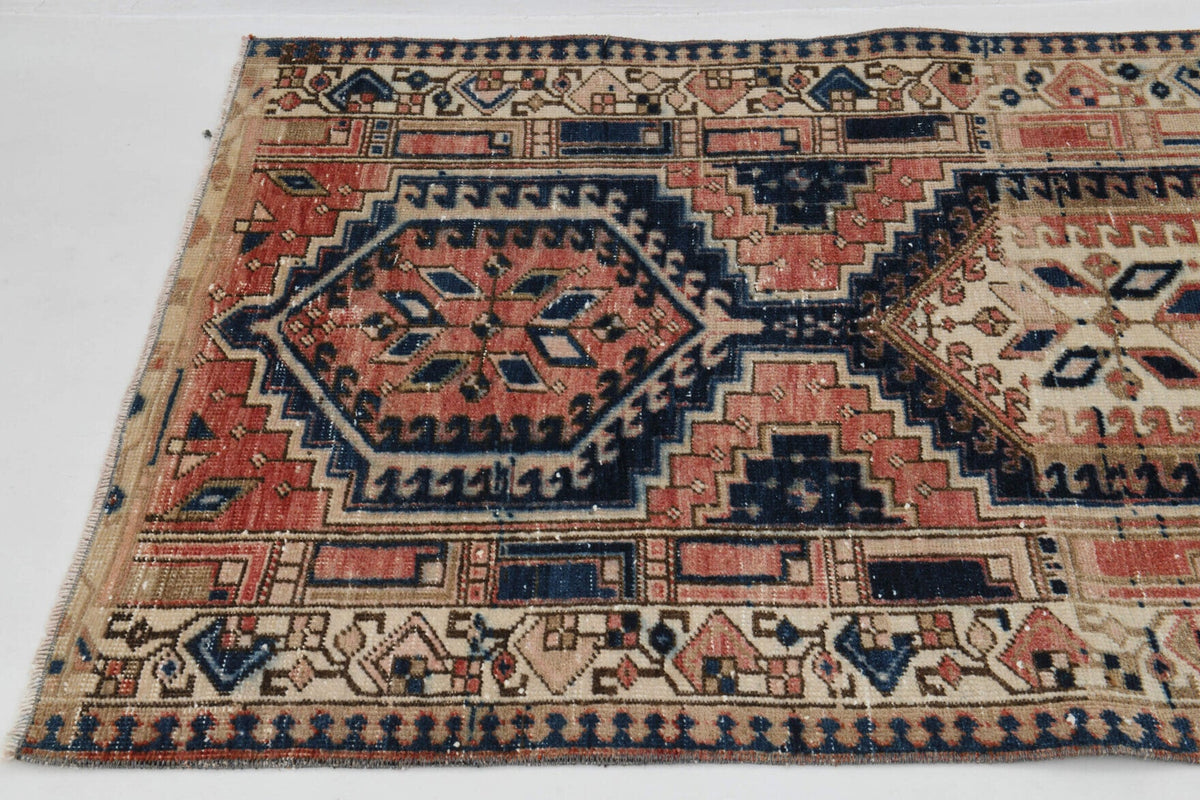Vintage yolluk 96x329 cm – turuncu ve gri oryantal desenli, el dokuma