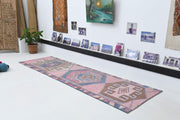 El yapımı vintage yolluk 89x300 cm oryantal desenli yün - detay görünümü