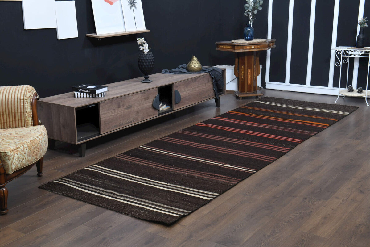 El yapımı vintage yolluk 122x378 cm oryantal desenli yün - üstten görünüm