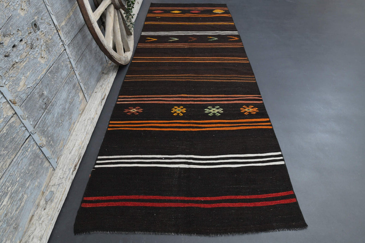 1970'lerden Anadolu kökenli oryantal desenli vintage kilim yolluk, 117x357 cm