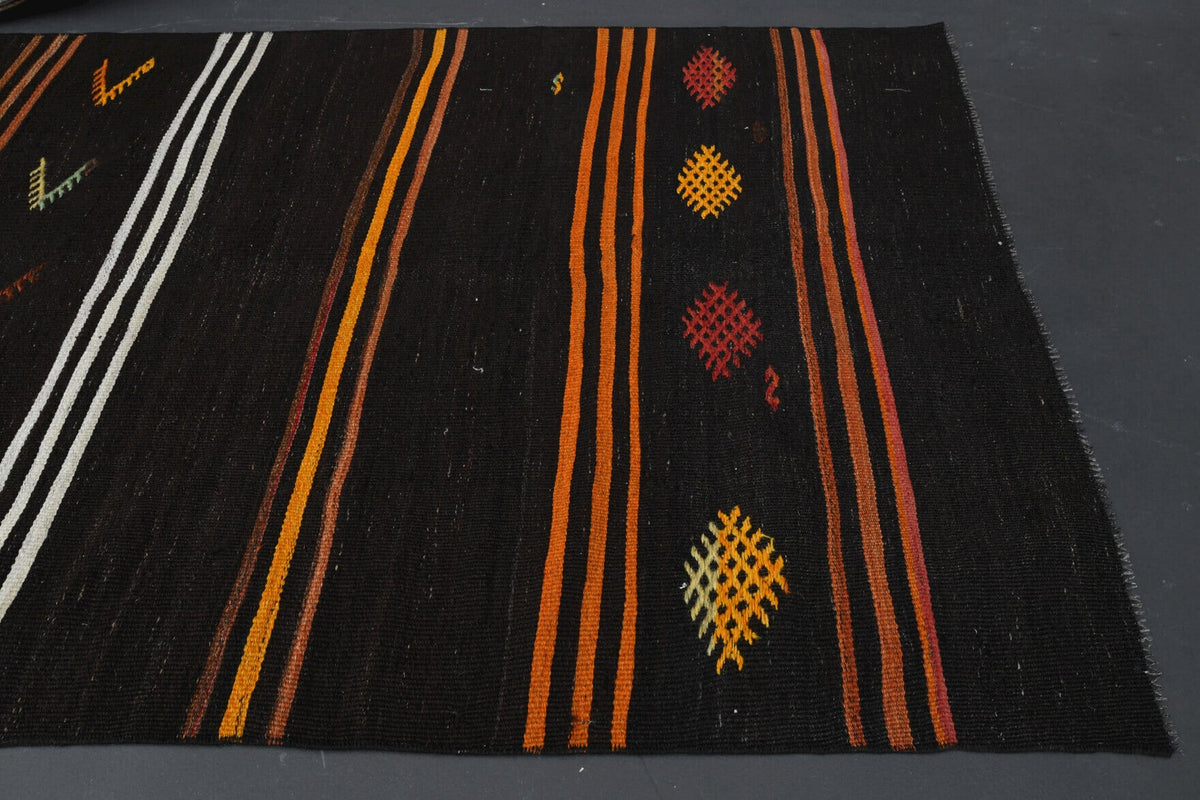 Antre ve koridor için oryantal desenli vintage kilim yolluk – 117x357 cm