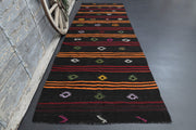 1960'lardan Anadolu kökenli oryantal desenli vintage kilim yolluk, 142x413 cm