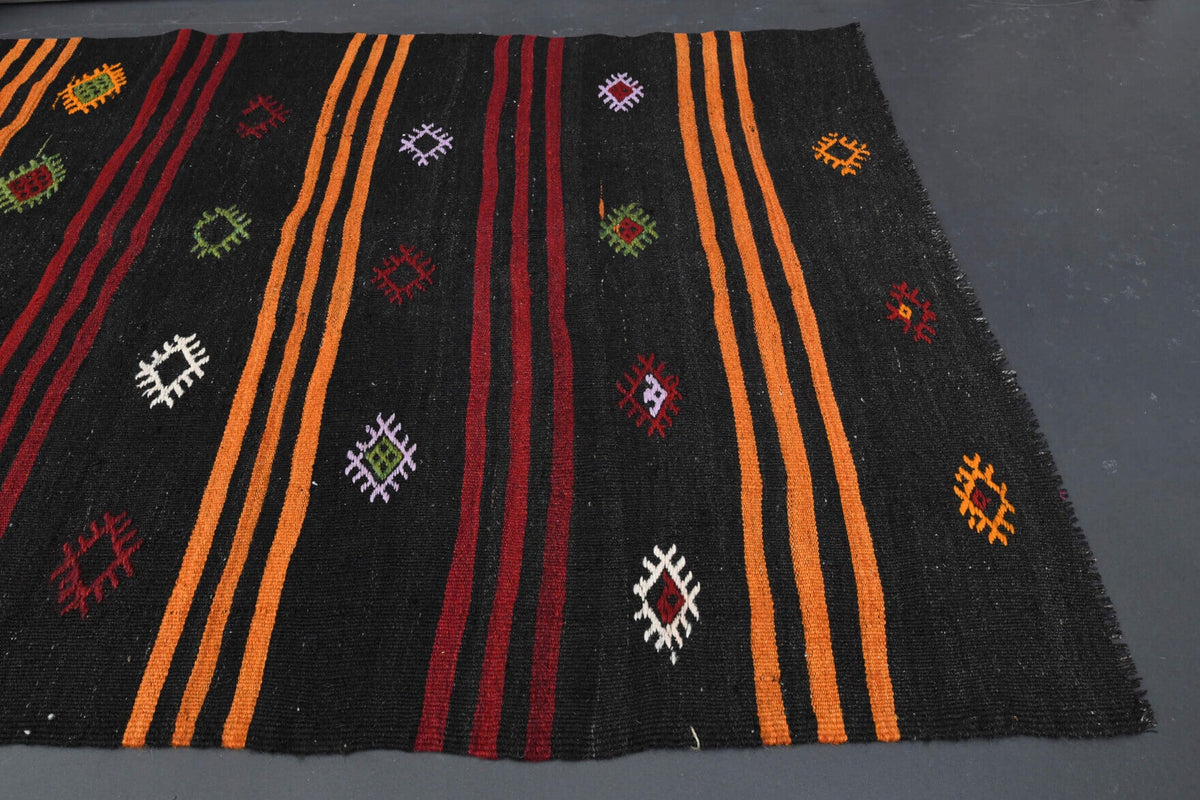 Antre ve koridor için oryantal desenli vintage kilim yolluk – 142x413 cm