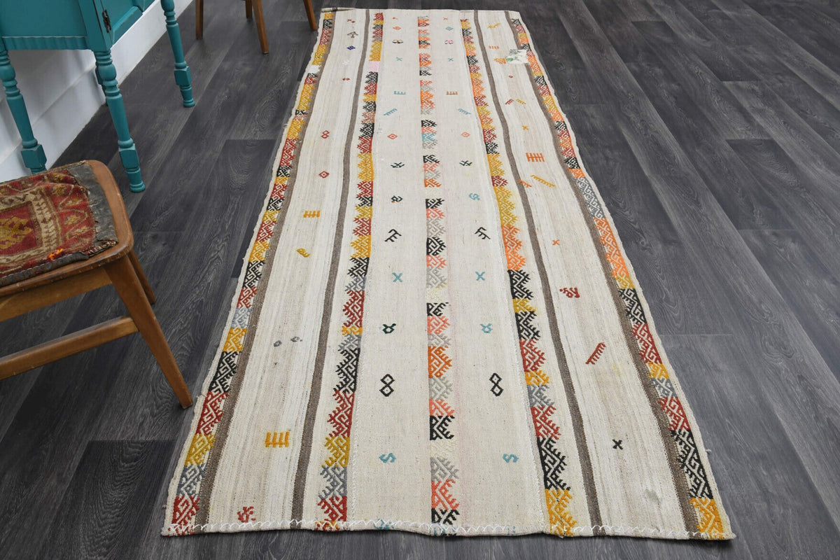 1960'lardan Anadolu kökenli oryantal desenli vintage kilim yolluk, 116x344 cm
