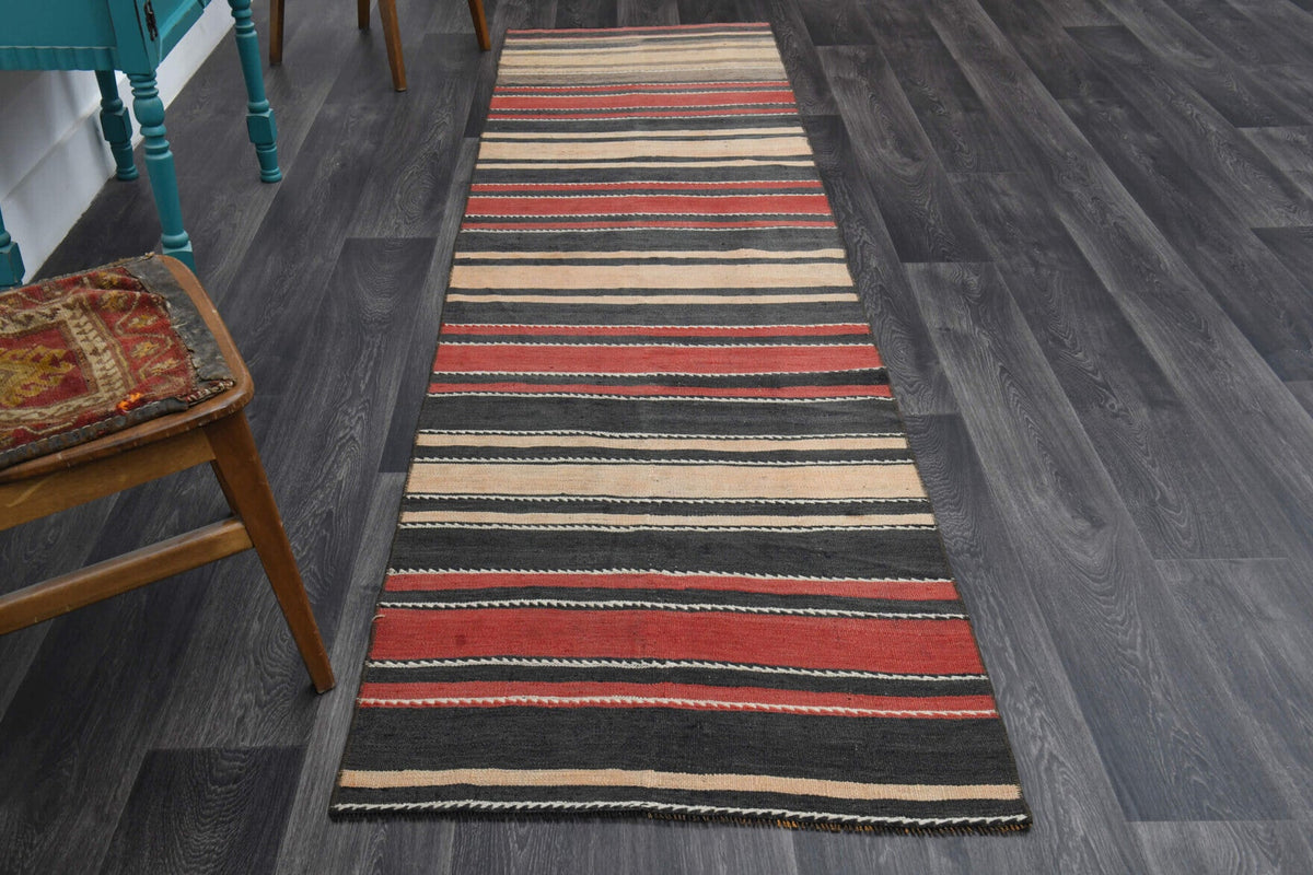 El yapımı vintage yolluk 86x318 cm oryantal desenli yün - detay görünümü