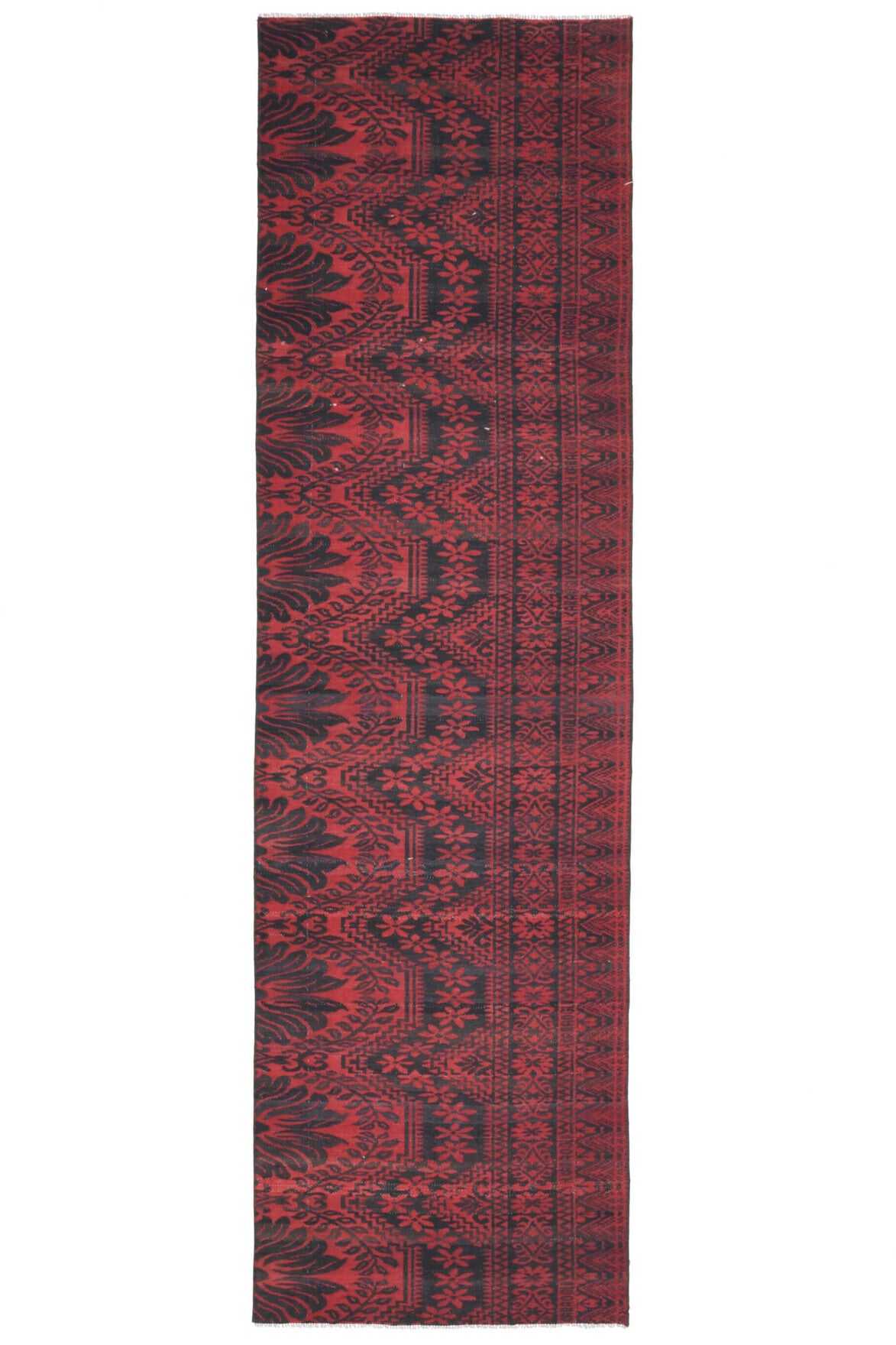 80x281 cm kırmızı oryantal desenli vintage kilim yolluk – üstten tam görünüm