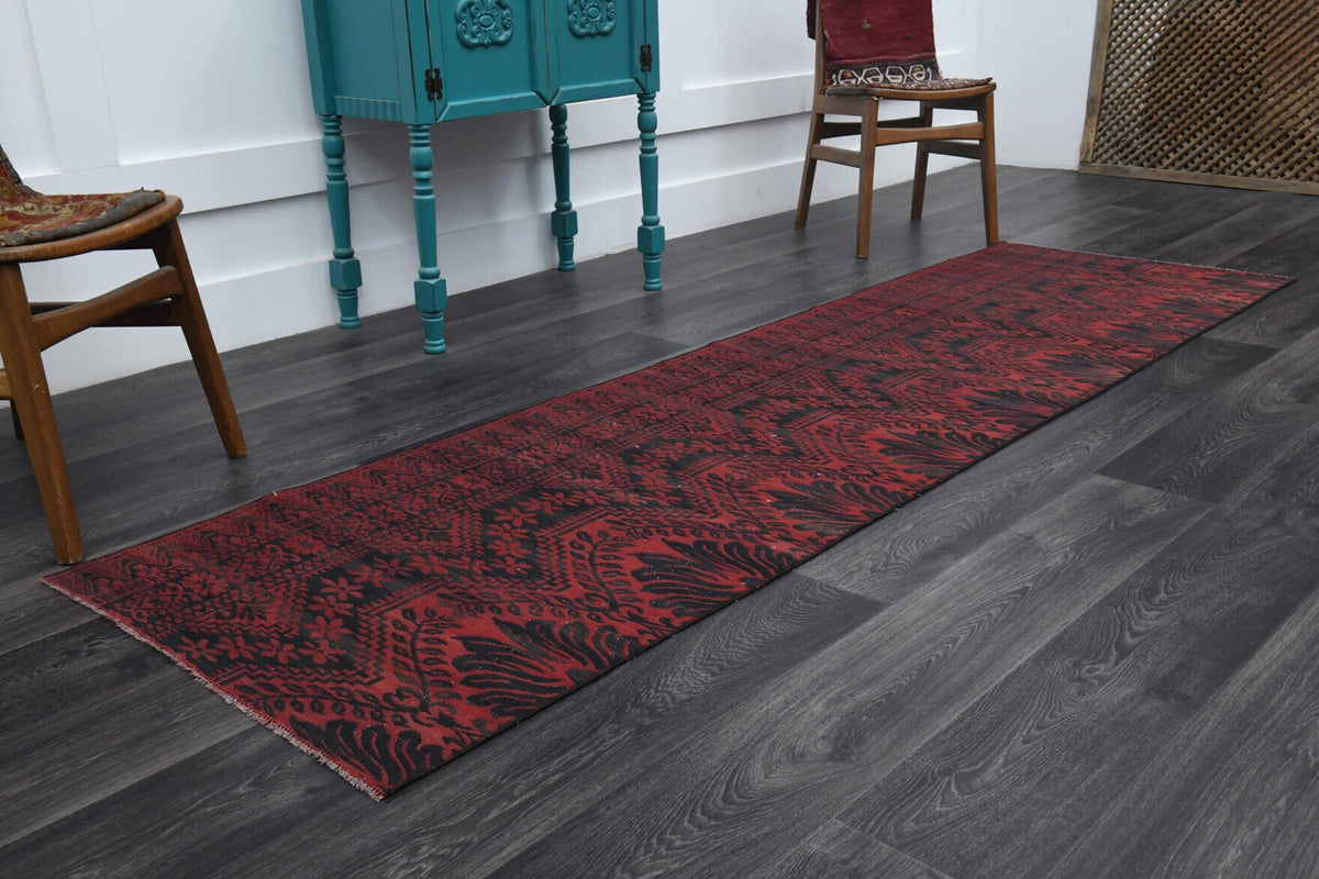 El yapımı vintage yolluk 79x279 cm oryantal desenli yün - yakın çekim doku detayı