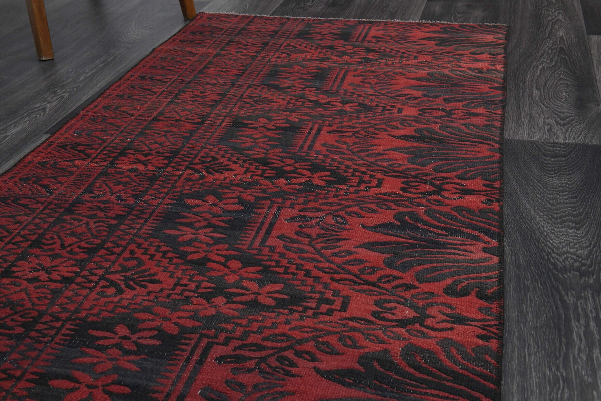 Kırmızı renkli vintage kilim yolluk, %100 yün dokuma