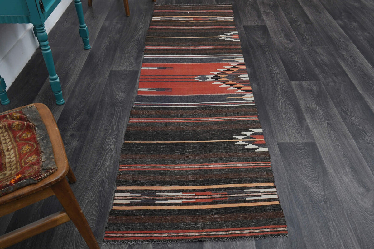El yapımı vintage yolluk 74x254 cm oryantal desenli yün - detay görünümü