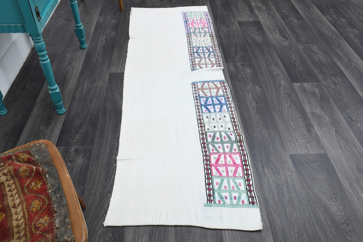 El yapımı vintage yolluk 71x216 cm oryantal desenli yün - detay görünümü